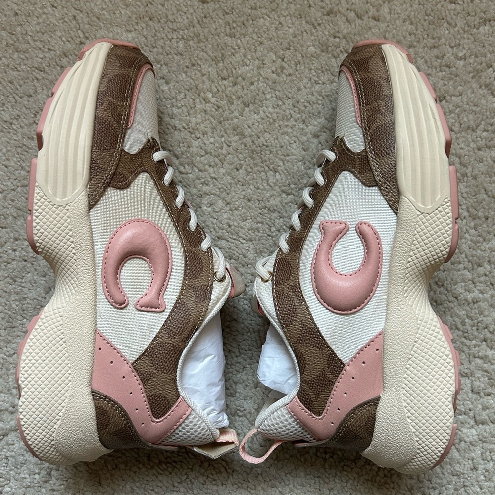 💜SOLD💜Coach Strider Sneaker In Signature Canvas Khaki/Light Pink Size 6B - Picture 5 of 13